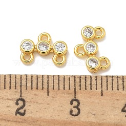 Rack Plating Brass Clear Cubic Zirconia Triple Flat Round Chandelier Component Links&nbsp;KK-L224-091G