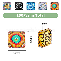 モザイク印刷されたガラスカボション  正方形  10x10x4mm  100個/箱&nbsp;GGLA-DC0001-03A