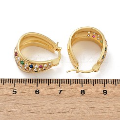 真鍮製マイクロパヴェキュービックジルコニアフープピアス  ラックめっき  長持ちメッキ  鉛フリー＆カドミウムフリー  18KGP本金メッキ  カラフル  22x11.5mm&nbsp;EJEW-F895-23B-G