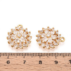 真鍮舗装クリアキュービックジルコニアペンダント  花  ニッケルフリー  18KGP本金メッキ  19x16.5x6mm  穴：1.6mm&nbsp;KK-T077-34G