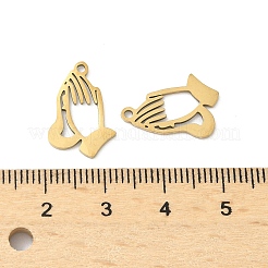 201ステンレススチールレーザーカットペンダント  祈りのお守り  イオンプレーティング（ip）  18KGP本金メッキ  17x11.5x1mm  穴：1.4mm&nbsp;STAS-P428-12G