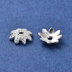 長持ちするメッキ合金ビーズキャップ  花びら8枚  銀  9x3mm  穴：1.2mm&nbsp;PALLOY-A006-20S