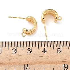 真鍮製スタッドピアスパーツ  ニッケルフリー  2層C字型  カン付き  18KGP本金メッキ  14.5x7.5mm  穴：1.8mm  ピン：0.7mm&nbsp;KK-C099-19G