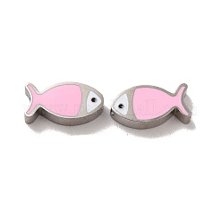 304ステンレススチールビーズ  エナメル  ステンレス鋼色  魚  ピンク  7x13.5x3mm  穴：1.8mm&nbsp;STAS-C074-10P-02
