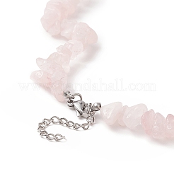 Natural Rose Quartz Chip Beaded Necklaces with 304 Stainless Steel Lobster Claw Clasp & Chain Extender&nbsp;NJEW-JN04225-01