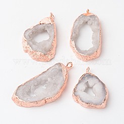 天然のGeode瑪瑙ドゥルージースライスペンダント  ナゲット  真鍮パーツ  ミックスカラー  18~48x28~70x6~9mm  穴：2mm&nbsp;G-L461-04