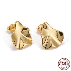 925スターリングシルバースタンドピアス  耳ナッツ  ナゲット  ゴールドカラー  13x10x1.5mm  ピン：0.7mm&nbsp;EJEW-F265-03G