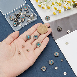 1穴合金＆プラスチックビーズボタン15個  花柄とフラットラウンド  DIYの荷物とハードウェアアクセサリー用  ディープスカイブルー  12x6mm  穴：2.3mm&nbsp;BUTT-HY0001-11D