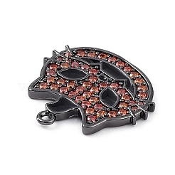 ラックメッキ真鍮製キュービックジルコニアチャーム  鉛フリー＆カドミウムフリー  猫のチャーム  ガンメタ色  19.5x20x1.7mm  穴：1.2mm&nbsp;KK-D031-08B-02
