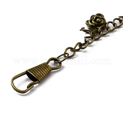 チベット風アロイキーホルダー  キーホルダークラスプのパーツ  クローバーとバラのフラットラウンド  アンティークブロンズ  13.2cm&nbsp;KEYC-WH0025-027