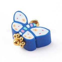 ポリマー粘土のチャーム  真鍮パーツ  蝶  ゴールドカラー  ミックスカラー  10x12x4mm  穴：1.6mm&nbsp;PALLOY-JF00679