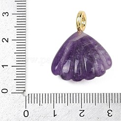天然と合成の混合宝石彫刻ペンダント  キュービックジルコニアと真鍮の金具が付いた貝殻型のチャーム  ゴールドカラー  ラックめっき  染めと未染色の混合  28x22x8mm  穴：4mm&nbsp;G-G330-02G