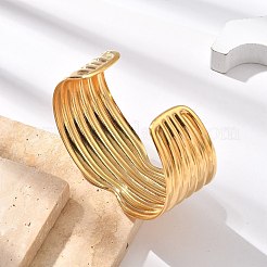 304ステンレススチール製カフバングル  女性用マルチ連バングル  波  ゴールドカラー  内径：2-3/8x2インチ（6.1x5.1cm）&nbsp;BJEW-B108-13G