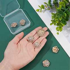 6穴亜鉛合金ボタン1個  ラインストーン付き  花  ゴールドカラー  21x21x13mm  穴：2mm&nbsp;FIND-FG0004-89G