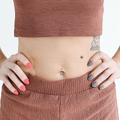 Real 18K Gold Plated Teardrop Brass Cubic Zirconia Navel Ring Navel Ring Belly Rings&nbsp;AJEW-EE0001-13B