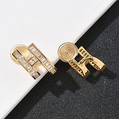 真鍮マイクロペーブクリアキュービックジルコニアクリップオンイヤリング  長持ちメッキ  ニッケルフリー  文字h  18KGP本金メッキ  23x13x11.5mm&nbsp;EJEW-K286-10G