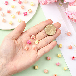 60個 3色合成珊瑚彫刻染色ビーズ  花  ミックスカラー  8~8.5x8~8.5mm  穴：1.5mm  20個/カラー&nbsp;CORA-SC0001-18