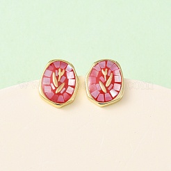 Brass Enamel Oval Stud Earrings&nbsp;EJEW-I322-04G