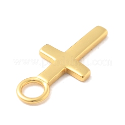 925スターリングシルバーペンダント  ゴールドカラー  スタンプ925個付き  クロス  15.5x7.5x1mm  穴：2.5mm&nbsp;STER-Z012-04G-05