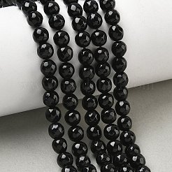 天然石瑪瑙ビーズ連売り  染め＆加熱  ラウンド  多面カット  ブラック  6mm  穴：1mm  約62個/連  14.37~14.76インチ（36.5~37.5cm）&nbsp;G-C082-A01-63