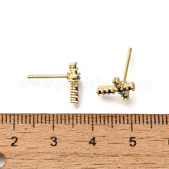 ラックメッキクロス真鍮マイクロパヴェキュービックジルコニアスタッドピアス  長持ちメッキ  鉛フリー＆カドミウムフリー  18KGP本金メッキ  10.5x7.5mm&nbsp;EJEW-H143-19G