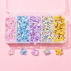 90g 5 スタイル不透明 & 透明内部カラー ガラス シード ビーズ  丸い穴  ラウンド  ミックスカラー  1.5~9x1.5~2.5x2~3mm  穴：0.8~1mm  18g /スタイル&nbsp;SEED-FS0001-15A