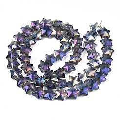 メッキガラスビーズ連売り  ABカラー  スター  パープル  11.5~12.5x13x7mm  穴：1mm  約55~56個/連  23.62インチ〜25.20インチ（60~64cm）&nbsp;EGLA-S188-18-B01