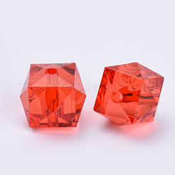 透明なアクリルビーズ  多面カット  キューブ  レッド  10x10x8mm  穴：1.5mm  約900個/500g&nbsp;TACR-Q259-10mm-V12