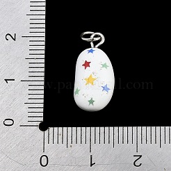 真鍮製エナメルペンダント  楕円形のチャーム  プラチナ  スターのチャーム  18x9x6.5mm  穴：3.5mm&nbsp;KK-CBA10BC-03D