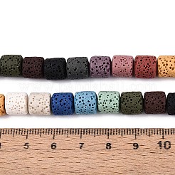 天然溶岩岩ビーズ連売り  染め  コラム  ミックスカラー  8~9x8~9mm  穴：1.2~1.6mm  約47個/連  15.75インチ（40cm）&nbsp;G-N257-16A-01