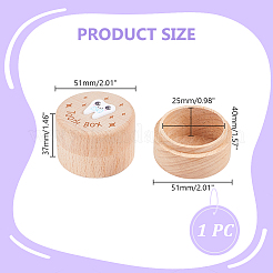 蓋付きの丸いプリント木製乳歯記念品ケース  笑顔  5.1x3.7cm&nbsp;CON-WH0099-75D