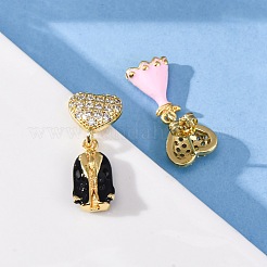 真鍮マイクロペーブクリアキュービックジルコニアダングルスタッドピアス  服  エナメル  カドミウムフリー＆鉛フリー  ラックめっき  長持ちメッキ  ゴールドカラー  ミックスカラー  23.5x10mm&nbsp;EJEW-D322-03G-01