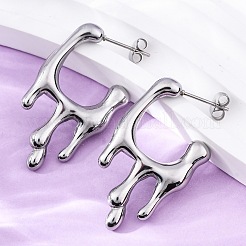 304ステンレススチールスタッドピアス  フローチャーム  ステンレス鋼色  35x20x4.5mm&nbsp;EJEW-B108-16P
