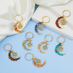 14Pcs 7 Styles Chakra Theme Moon & Star Alloy Gemstone Keychain&nbsp;KEYC-DC00033