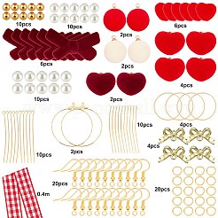 バレンタインデーのDIYファッションイヤリング作りキット123個  群がるアクリルビーズとペンダントを含む  サテンリボン  ガラスパールビーズ  真鍮のピアスフック  ミックスカラー  10.5~11x12x5mm  穴：1.8mm  6個/箱&nbsp;DIY-SC0013-93