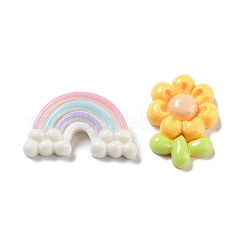 オペーク樹脂カボション  花と虹とケーキ  混合図形  ミックスカラー  15.5~23x7~26.5x5~6.5mm&nbsp;RESI-G084-04