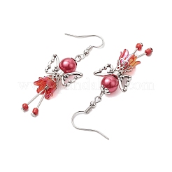 女性用エンジェルガラスパール＆304ステンレススチールダングルイヤリング  ミックスカラー  58x18mm&nbsp;EJEW-JE05907
