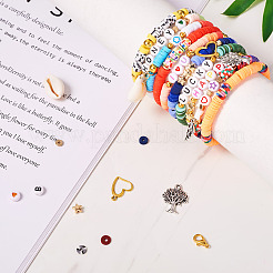 DIY プレッピー ブレスレット メイキング キット  ポリマークレイディスク、アクリルレター、プラスチックスター、天然シェルビーズを含む  ハート＆リーフ＆エンジェル＆フラミンゴ合金ペンダント  ピンセット  はさみ  ミックスカラー&nbsp;DIY-TA0008-97