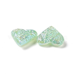 レインボー虹色メッキアクリルビーズ  キラキラビーズ  花柄とハート  アクアマリン  32x32x13.5mm  穴：3mm&nbsp;OACR-A010-04C