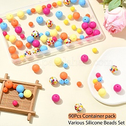90Pcs 9 Styles Round Silicone Focal Beads&nbsp;SIL-YW0001-77