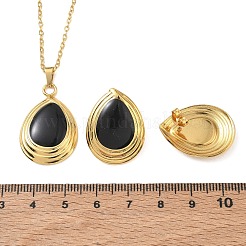 304 Stainless Steel Enamel Teardrop Stud Earrings & Pendant Necklaces Sets for Women&nbsp;SA-CBA46AF-21G