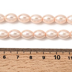 電気めっきシェルパールビーズ連売り  ライス  桃パフ  9.5~10x7mm  穴：1mm  約41個/連  15.55''（39.5センチメートル）&nbsp;BSHE-B008-07B