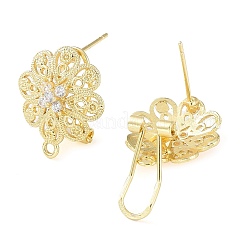 Flower Brass Micro Pave Cubic Zirconia Stud Earrings Finding&nbsp;KK-E083-17G