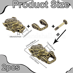 ステンレス製シャックル留め具  ブレスレット作りに  オオカミの頭部  アンティークブロンズ  47x25x15mm  穴：8x12mm&nbsp;FIND-WH0148-924