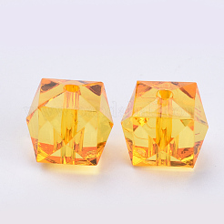 透明なアクリルビーズ  多面カット  キューブ  オレンジ  10x10x8mm  穴：1.5mm  約900個/500g&nbsp;TACR-Q259-10mm-V24
