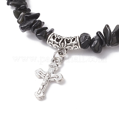 Natural Obsidian Chip Beaded Stretch Bracelets&nbsp;BJEW-JB12316-02