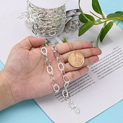 電気メッキ真鍮ペーパークリップチェーン  描かれた細長いアズキチェーン  ハンダ付け  スプールで  フラットオーバル  銀  12.5x9x1mm  約32.8フィート（10m）/ロール&nbsp;CHC-L019-31S