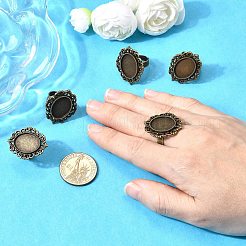 Vintage Adjustable Iron Finger Ring Components Alloy Cabochon Bezel Settings&nbsp;PALLOY-Q300-09AB-NR
