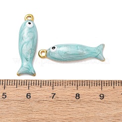 304ステンレスペンダント  エナメル  魚のチャーム  18KGP本金メッキ  イオンプレーティング（ip）  淡いターコイズ  28x8x5mm  穴：1.6mm&nbsp;STAS-N129-16G-B01