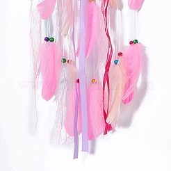 Handmade Unicorn Woven Net/Web with Feather Wall Hanging Decoration&nbsp;HJEW-A001-01A